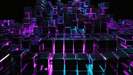 Glimpse of Tomorrow: Futuristic Glowing Blue Cubes Abstract Background	
