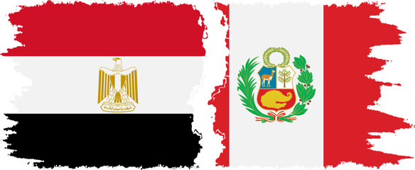 Peru and Egypt grunge flags connection vector