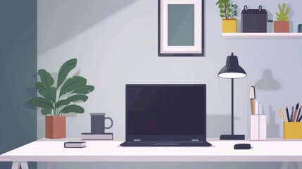 A sleek and contemporary home office setup, tailored for a creative entrepreneur or student