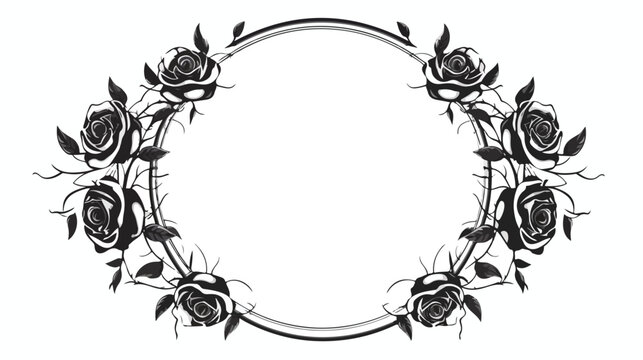 Black and white round frame with stylized roses