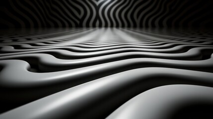 Abstract black and white wavy lines create a dynamic pattern