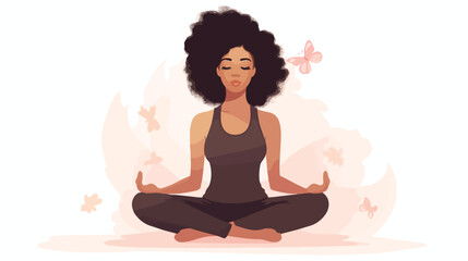 Fototapeta na wymiar Black woman doing breathing exercise. Woman meditation