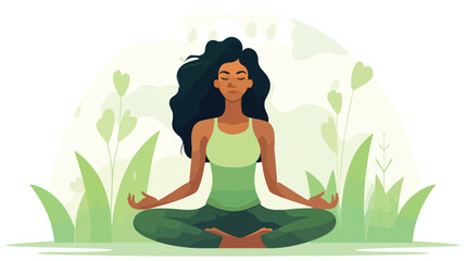 Obraz na płótnie Canvas Black woman doing breathing exercise. Woman meditation