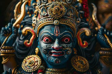 Kali Hindu goddess sculpture depicting the fierce deity of Hinduism in traditional Indian art - obrazy, fototapety, plakaty
