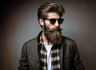 Obraz premium Stylish Hipster: Man with Long Beard and Waxed Mustache