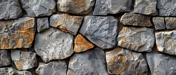 Textured tapestry of time: ancient stone wall under soft daylight. A mosaic of aged stones forms a wall, capturing the essence of time in its rugged beauty. Background pattern