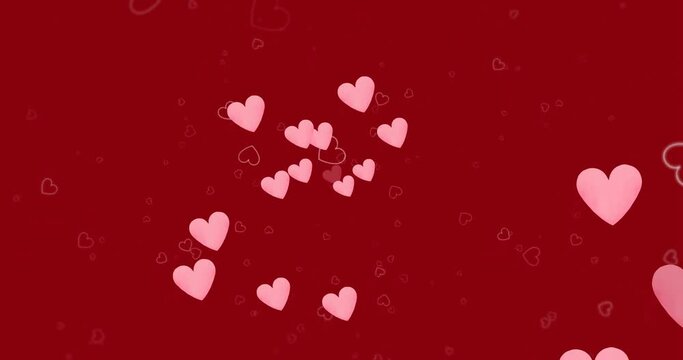 Animation of pink hearts multiplying over outline hearts on dark red background
