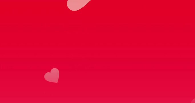 Animation of pink hearts rising over red background