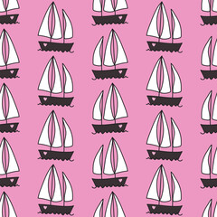 Seamless elegant pattern with sailboats - in Spanish. Print for textile, wallpaper, covers, surface. Retro stylization.