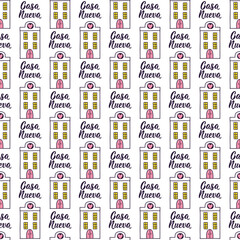 Seamless elegant pattern with Spanish lettering. Casa Nueva. Translation from Spanish - New House Print for textile, wallpaper, covers, surface. For fashion fabric.