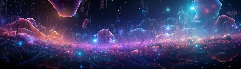 A 3D animator vision of bacteria transforming into biotech devices under a microscope - obrazy, fototapety, plakaty
