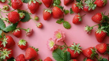 Schilderijen op glas Group of Strawberries on Pink Surface © yganko