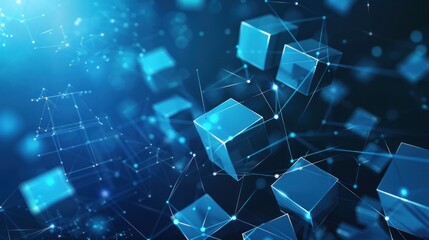 An intricate network of 3D cubes interconnected by geometric polygonal shapes and dots