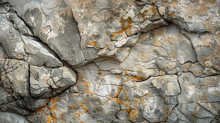 A close-up of a weathered rock surface, showcasing intricate textures and patterns.