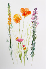 Obraz premium diverse assortment of wildflowers stretching upward against a clean, white background