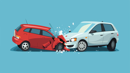 Car crash. Two cars hit headon. Flat design