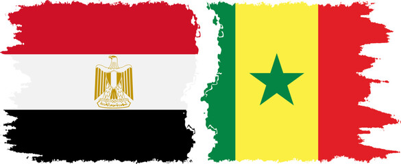 Senegal and Egypt grunge flags connection vector