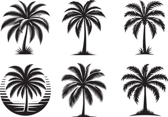 Palm tree silhouette vector illustration set