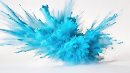 Fototapeta premium Cyan powder exploding, Abstract dust explosion on a white background