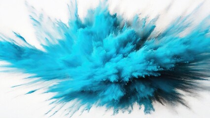 Fototapeta na wymiar Cyan powder exploding, Abstract dust explosion on a white background