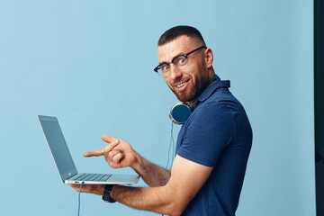 Adult man computer guy business background working caucasian laptop portrait man young technology person