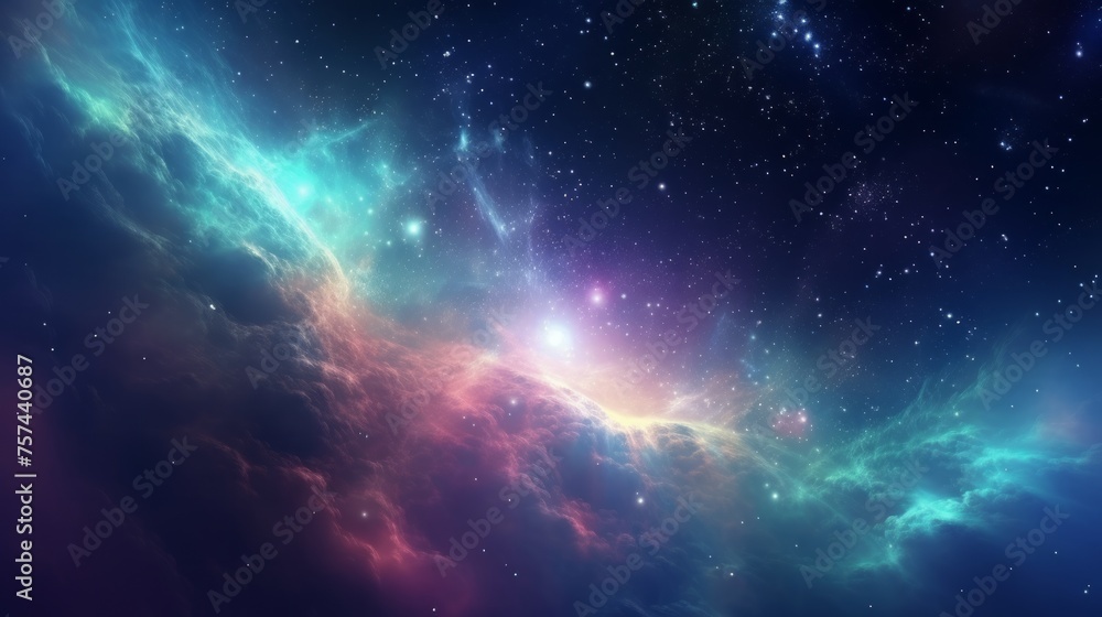 Poster space background with realistic nebula and shining stars. neural network ai generated art