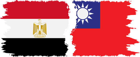 Taiwan and Egypt grunge flags connection vector