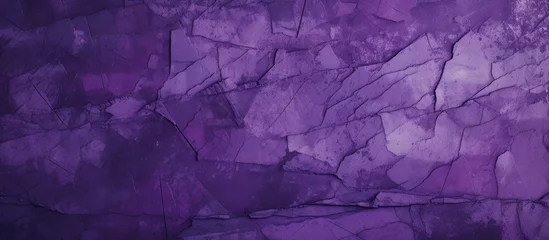Gordijnen A close up of a purple background with a marble texture, resembling a freezing landscape with rocks. The violet pattern adds an electric blue and magenta touch to the darkness © AkuAku