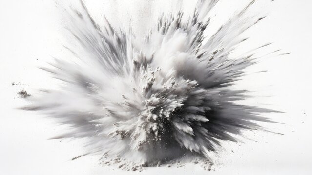 Gray powder exploding, Abstract dust explosion on a white background