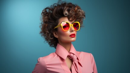 A Young Woman Channels 1980s Fashion - obrazy, fototapety, plakaty