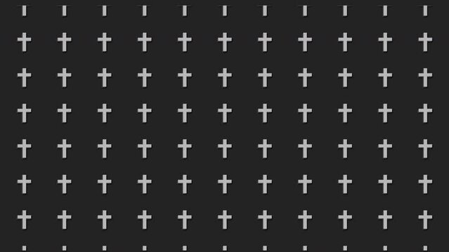 Composition of rows cartoon grey wiggle crosses moving pattern animation in grey spooky and creepy colors. Perfect for Halloween night or any eerie-themed project, gothic, mystery and spooky	
