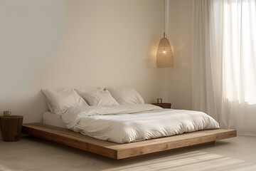 Bed With White Sheets and Pillows in a Room