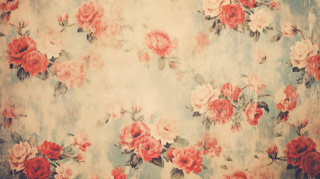 Classic floral background with vintage charm in pastel pink and blue hues