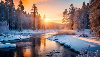 Abwaschbare Fototapete 해질녘 겨울 개울가 풍경 © 중식 인