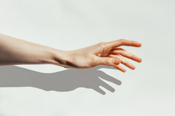 Sunlit hand with distinct shadow. Generative AI