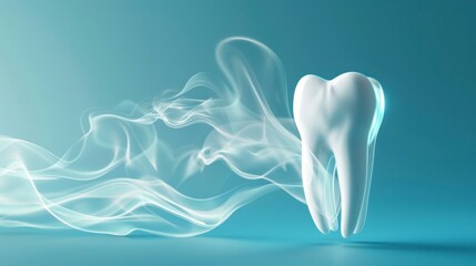 3d design of a large white tooth on a blue background. concept dentistry, molar, tooth