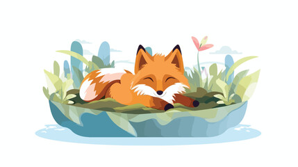 color male fox animal in the float island  flat vector