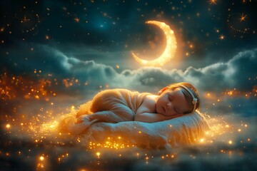 Child sleeping soundly amid stars