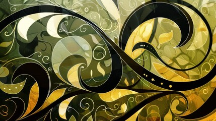 Art Nouveau inspired abstract art with curvilinear lines and natural motifs.