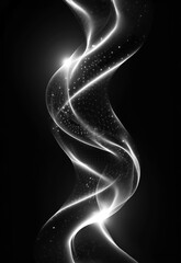 Naklejka premium Abstract digital wave of particles, flowing dynamic white light isolated on black background. Technology, digital, communication, science concept.