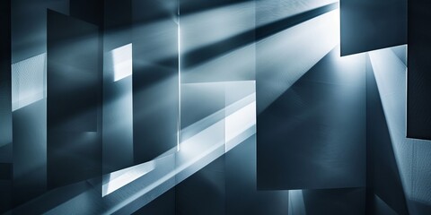 A blue and white abstract image with a lot of light shining through the windows