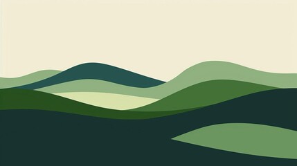 Obraz premium Abstract landscape design with green hills and mountains, offering a minimalist and peaceful visual for wallpapers or creative projects