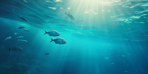 Fototapeta na wymiar The underwater world. A view of fish underwater in ocean