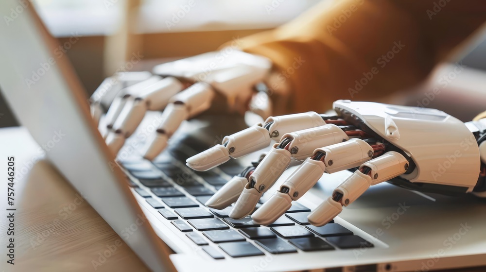 Aufkleber conceptual image of robotic hands interacting with a laptop, symbolizing the integration of ai and d