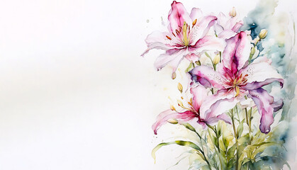 delicate lily flowers. watercolor illustration on white background.