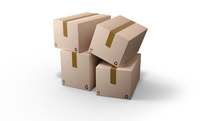 pile de cartons de déménagement sur fond transparent - rendu 3D