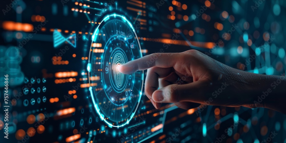 Aufkleber person using biometric fingerprint security on digital interface