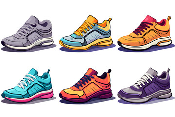Colorful sport shoes set on white background for active lifestyle and fitness