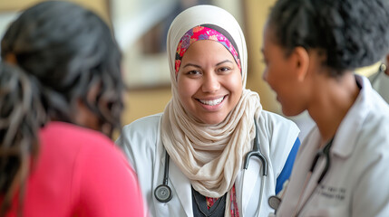 Diversity competent healthcare providers delivering compassionate care to patients from diverse backgrounds. Showcasing respect, understanding, and inclusivity in healthcare settings