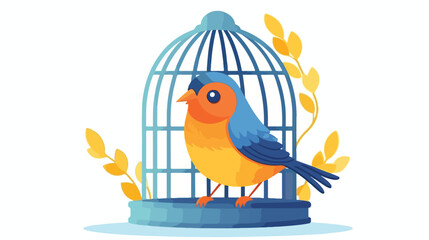 cute bird in cage mascot flat vector isolated 